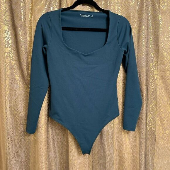 Abercrombie & Fitch Teal Sweetheart Neckline Long Sleeve Bodysuit Medium - Picture 1 of 5